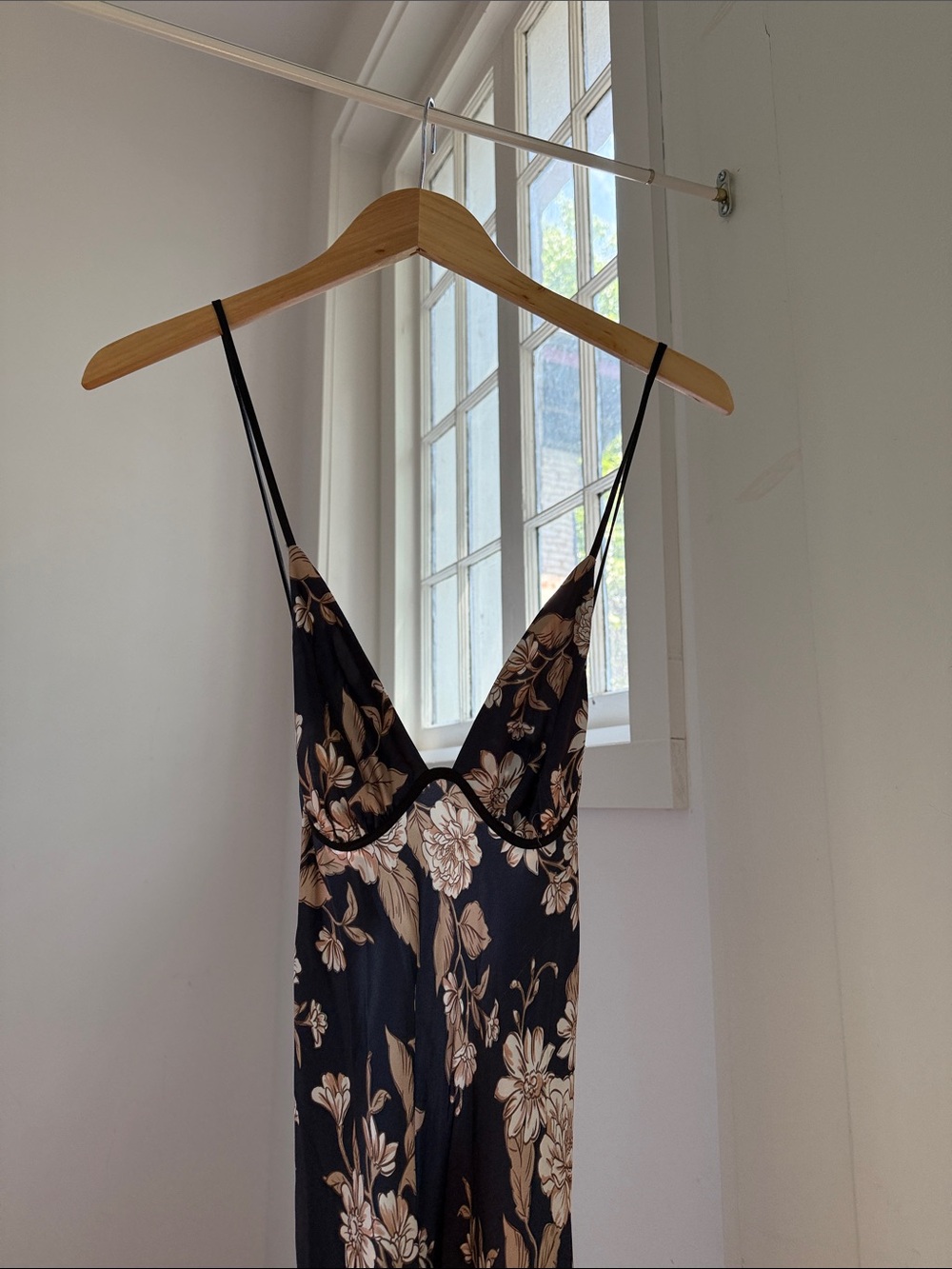 bec + bridge Black Floral Backless Slip Dress with Beige Blooms